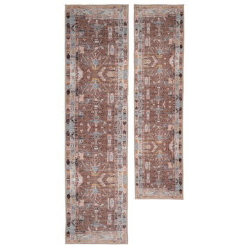 Soft Washable Brown Aztec Runner - Sybil