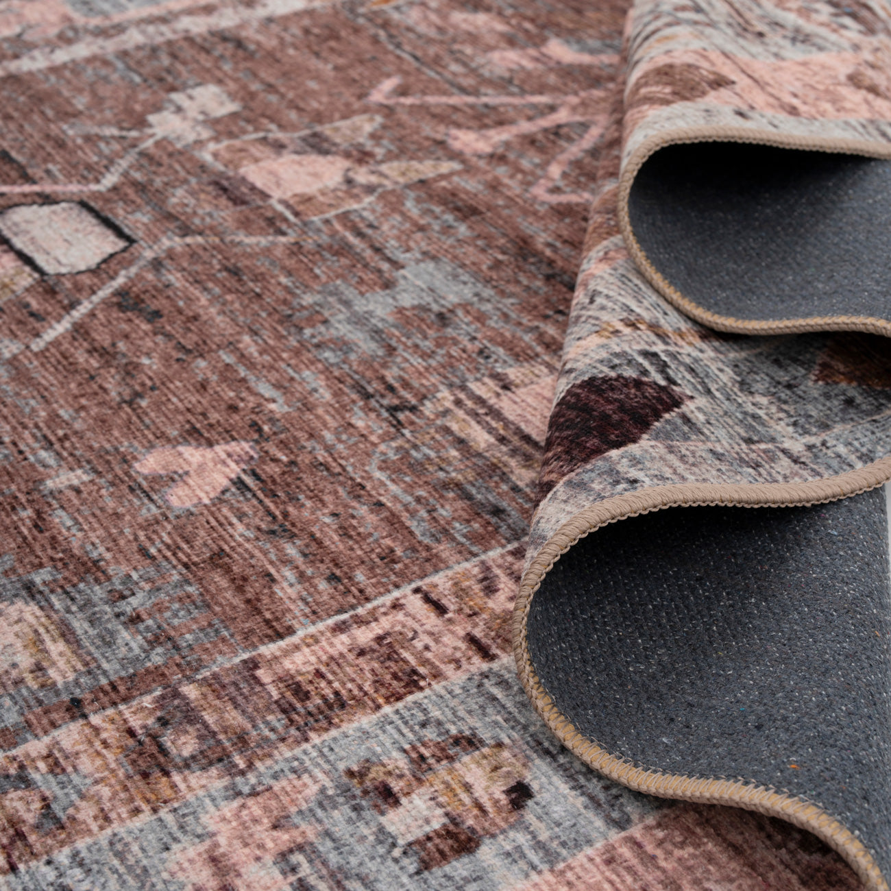 Soft Washable Brown Aztec Runner - Sybil