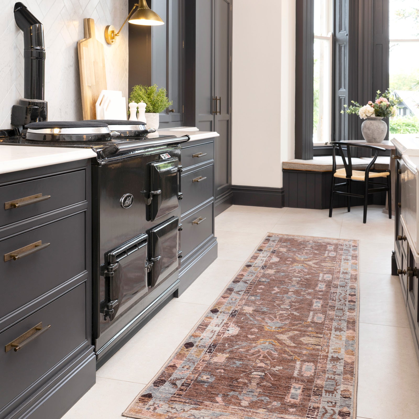 Soft Washable Brown Aztec Runner - Sybil – Kukoon Rugs Online