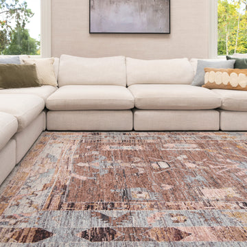Soft Washable Brown Aztec Rug - Sybil