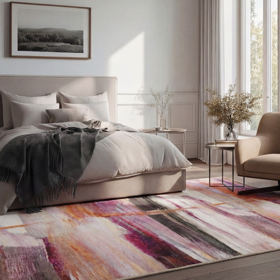 Soft Washable Pink Modern Art Rug - Festival