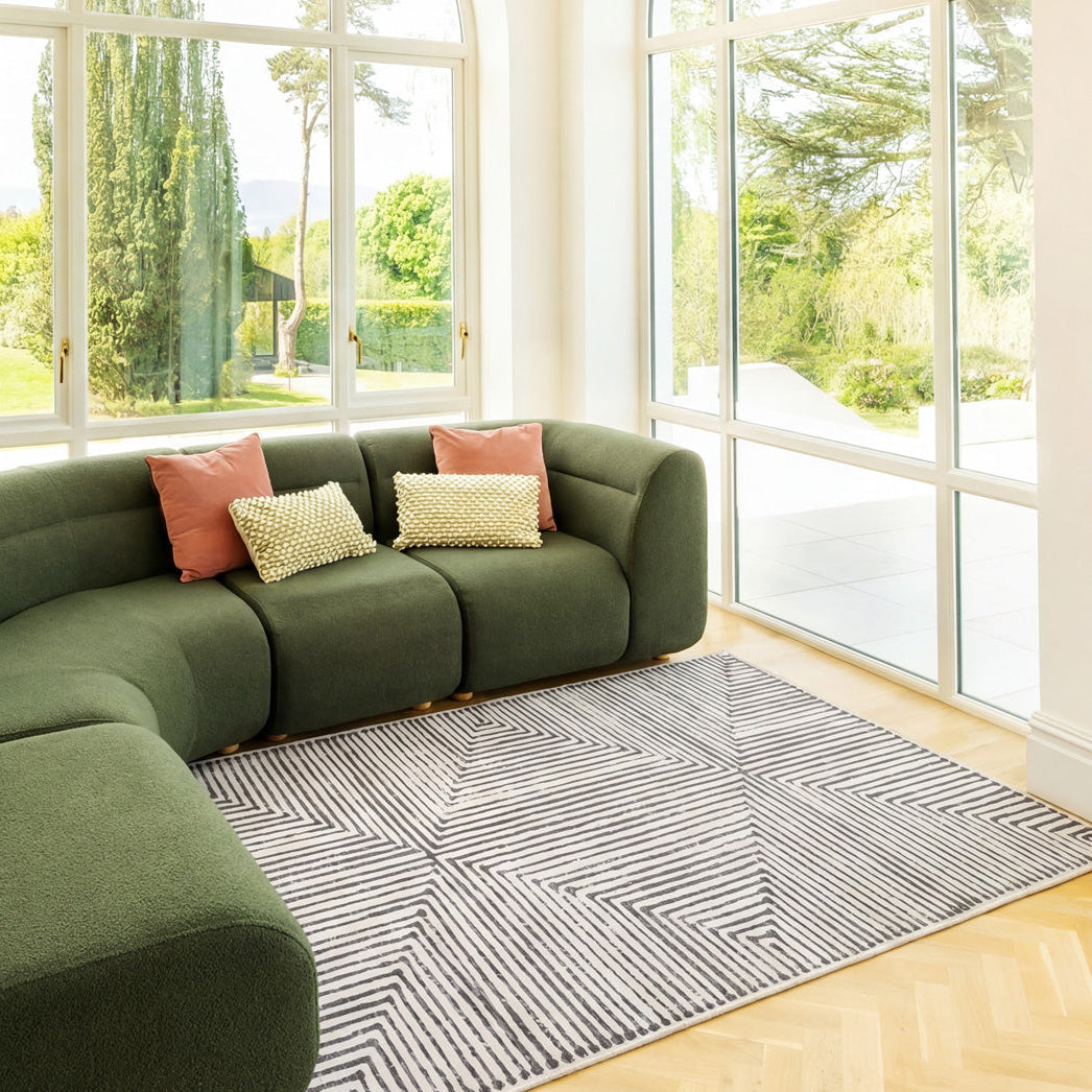 Soft Washable Black Geometric Rug - Maverick