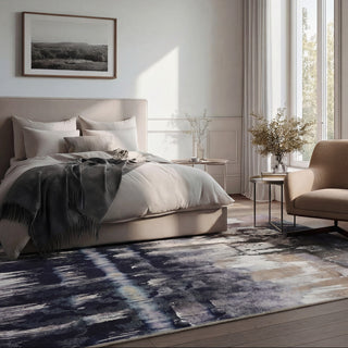 Soft Washable Blue Abstract Rug - Storm