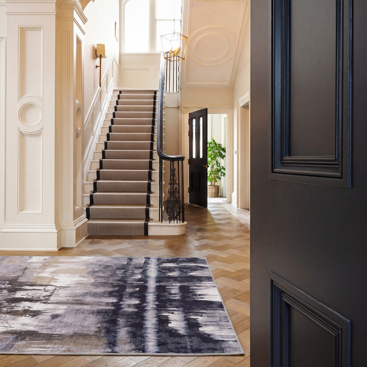 Soft Washable Blue Abstract Rug - Storm