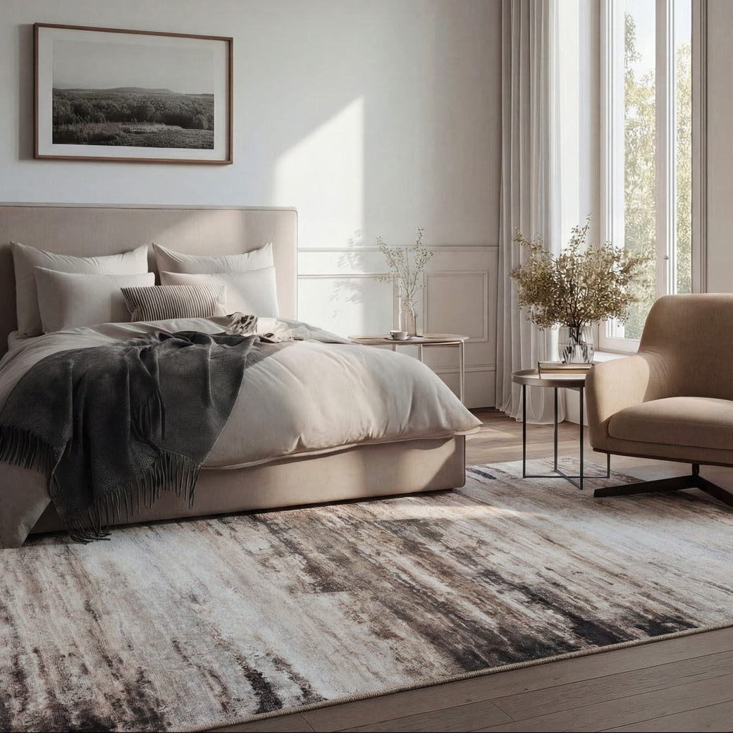 Soft Washable Brown Abstract Rug - Taron