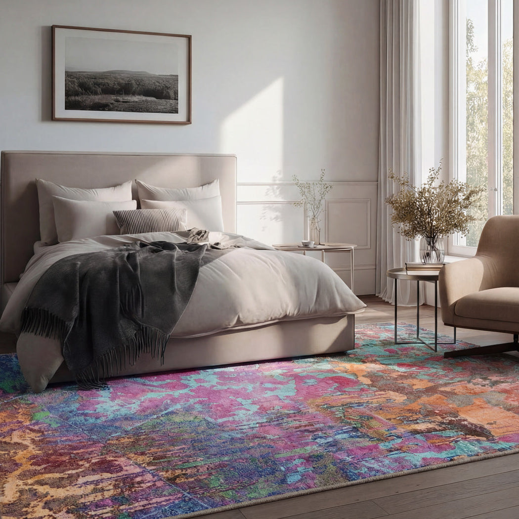 Soft Washable Multicolour Abstract Rug - Blazing
