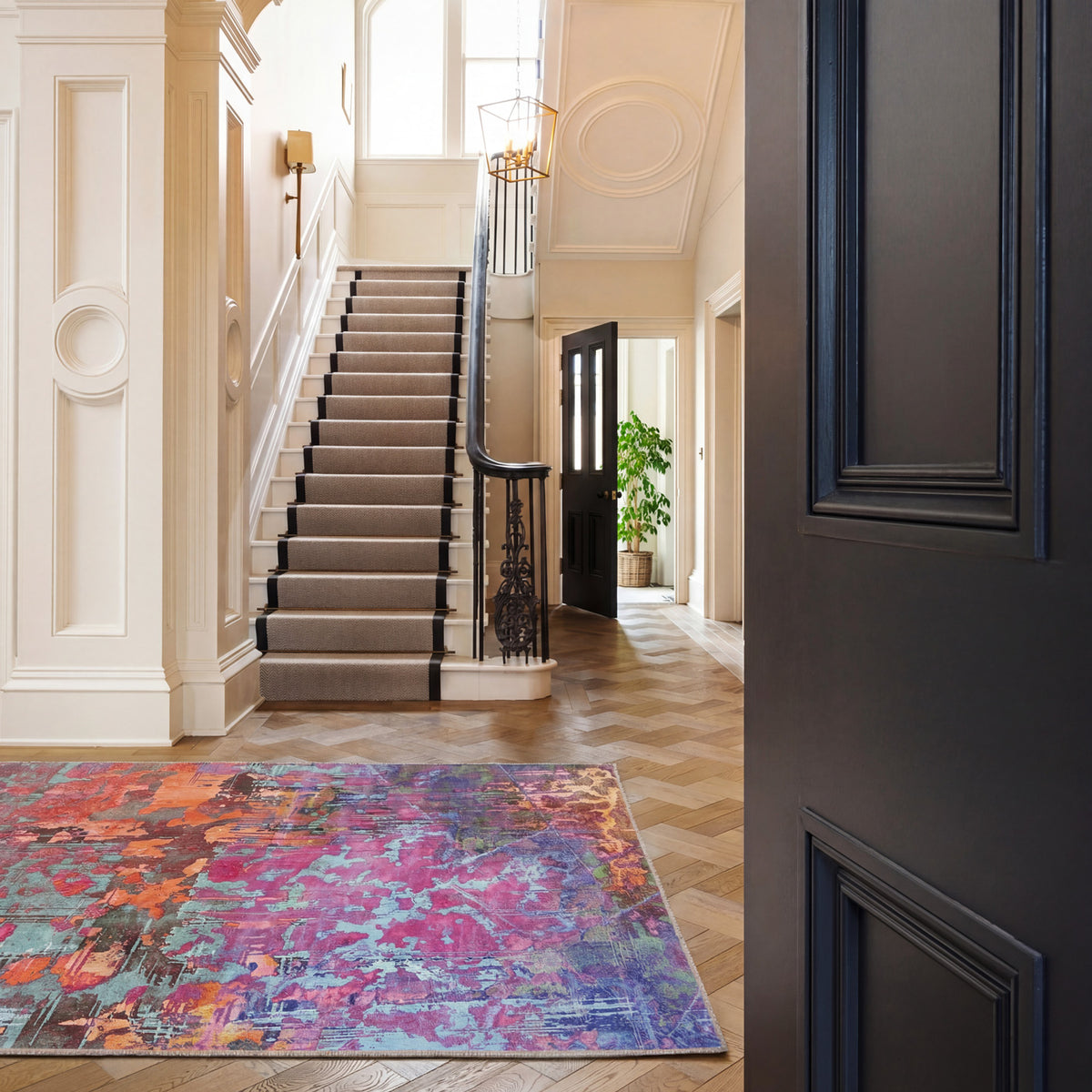 Soft Washable Multicolour Abstract Rug - Blazing