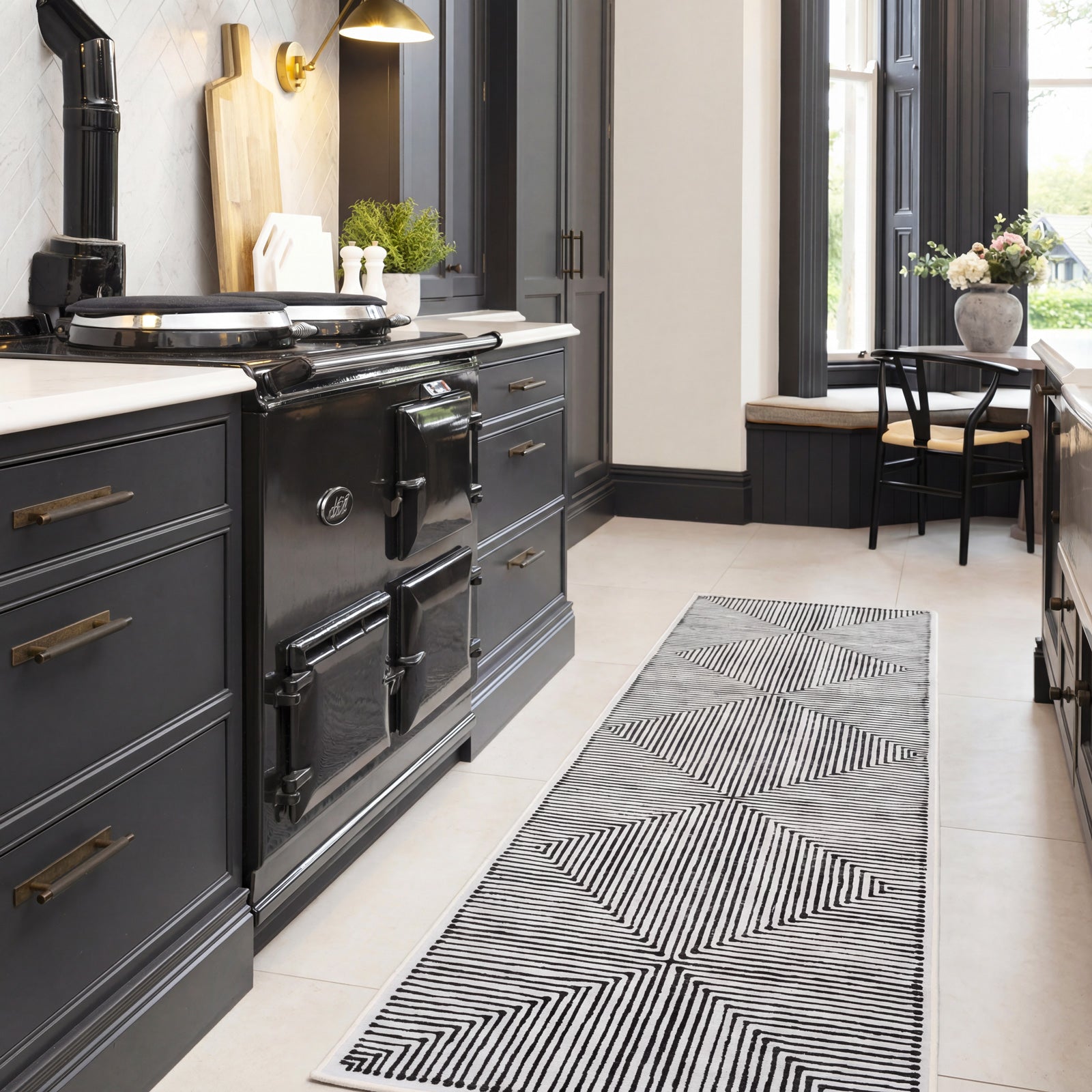 Soft Washable Black Geometric Runner - Maverick