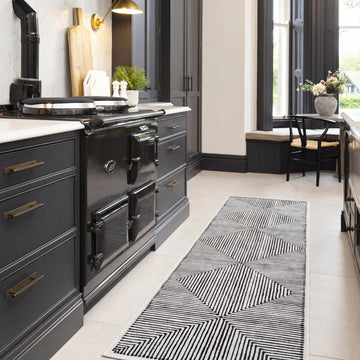 Soft Washable Black Geometric Runner - Maverick