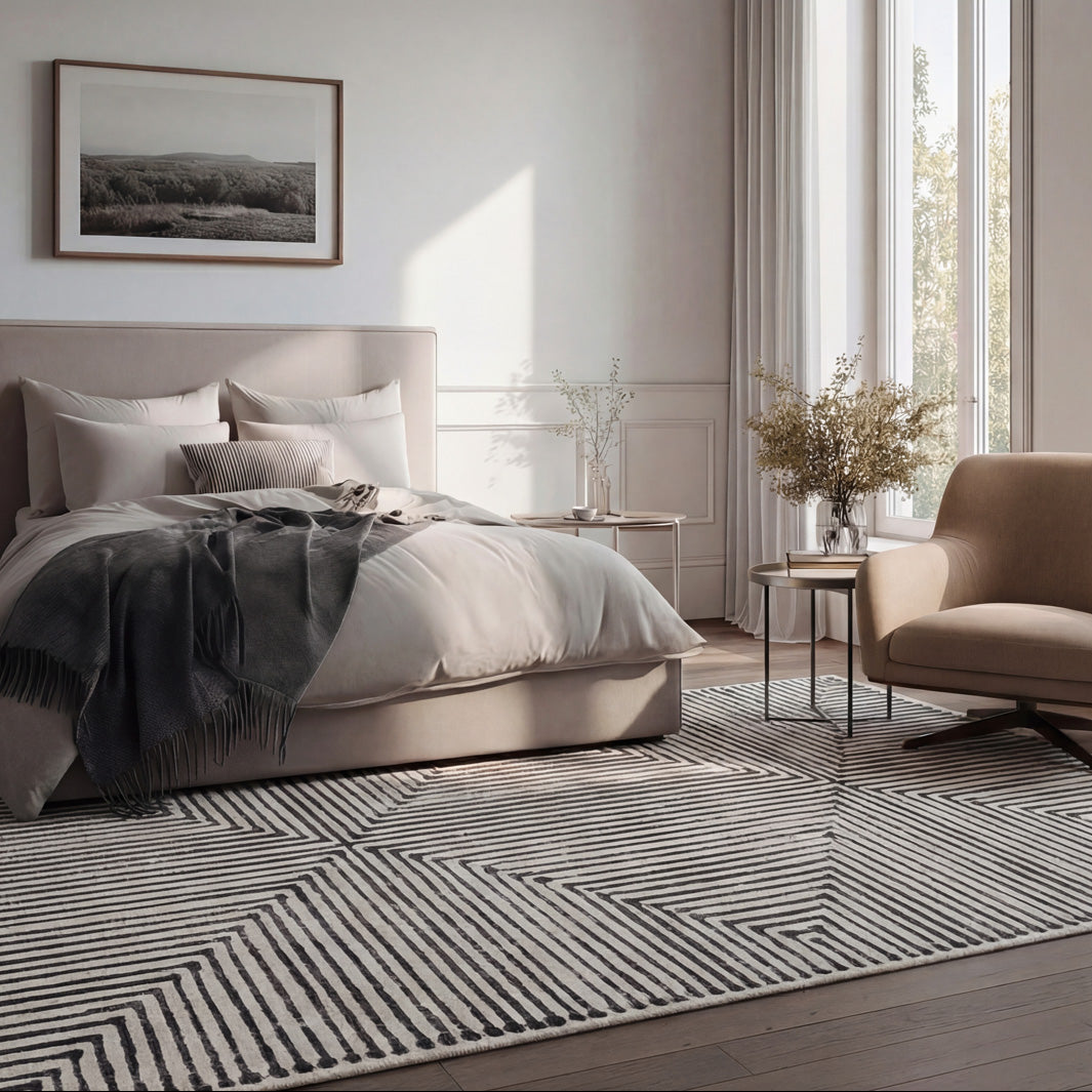Soft Washable Black Geometric Rug - Maverick