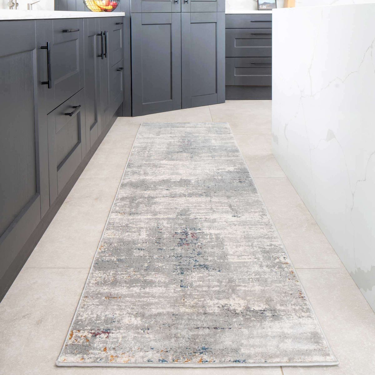 Grey Distressed Multicoloured Abstract Living Room Rug