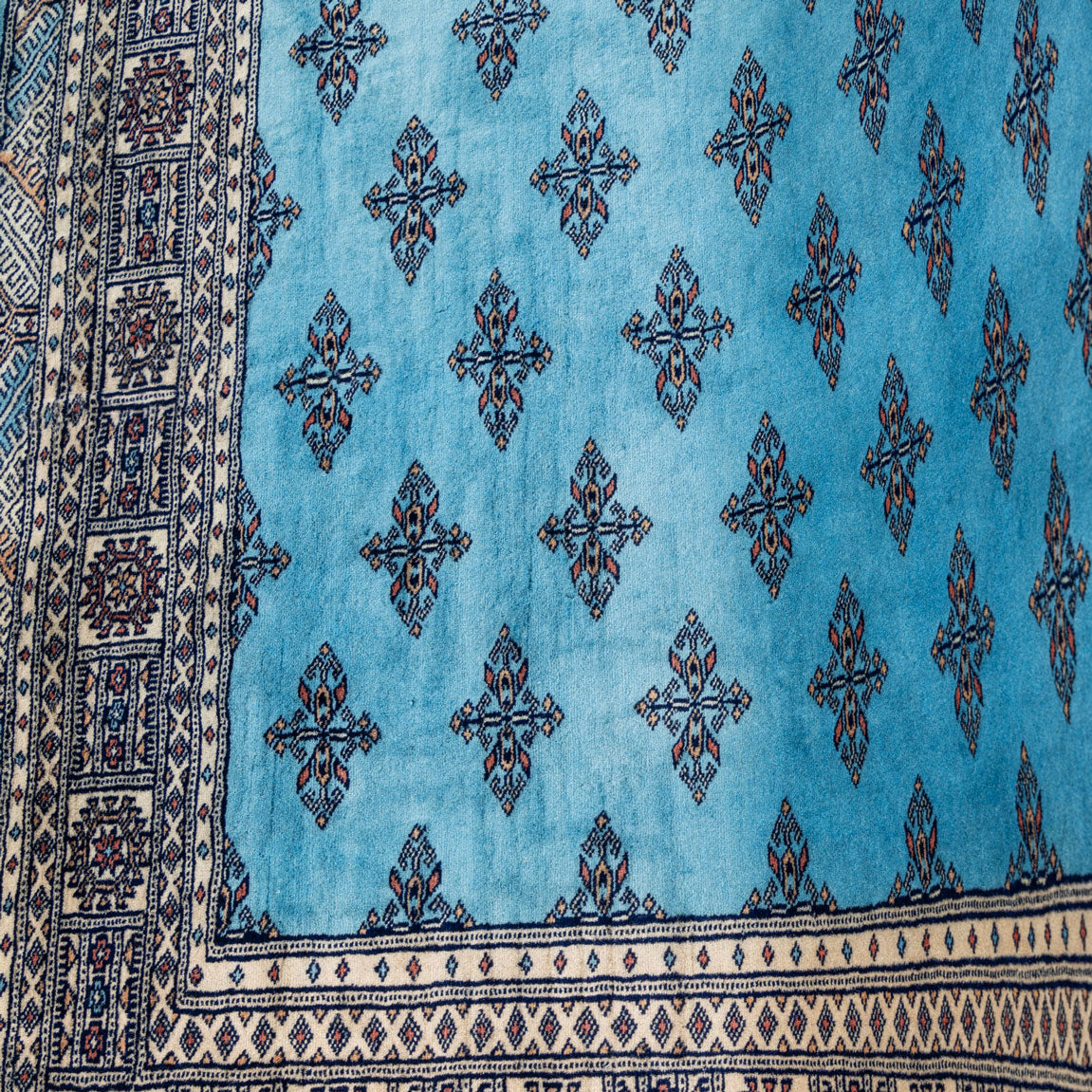 Blue Bokhara Hand Knotted Oriental Rug