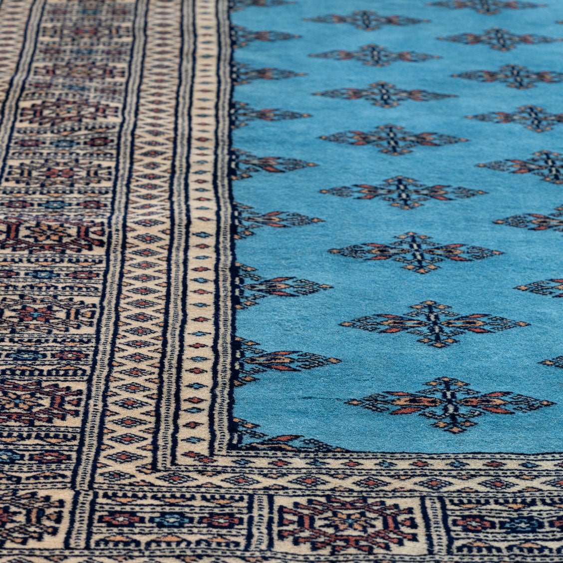Blue Bokhara Hand Knotted Oriental Rug