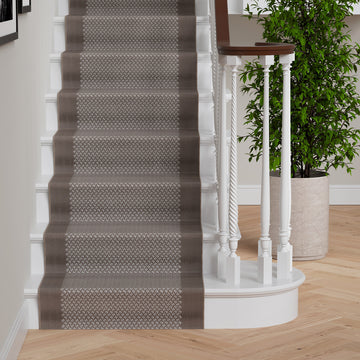 Beige Bordered Stair Carpet Runner - Cut to Measure