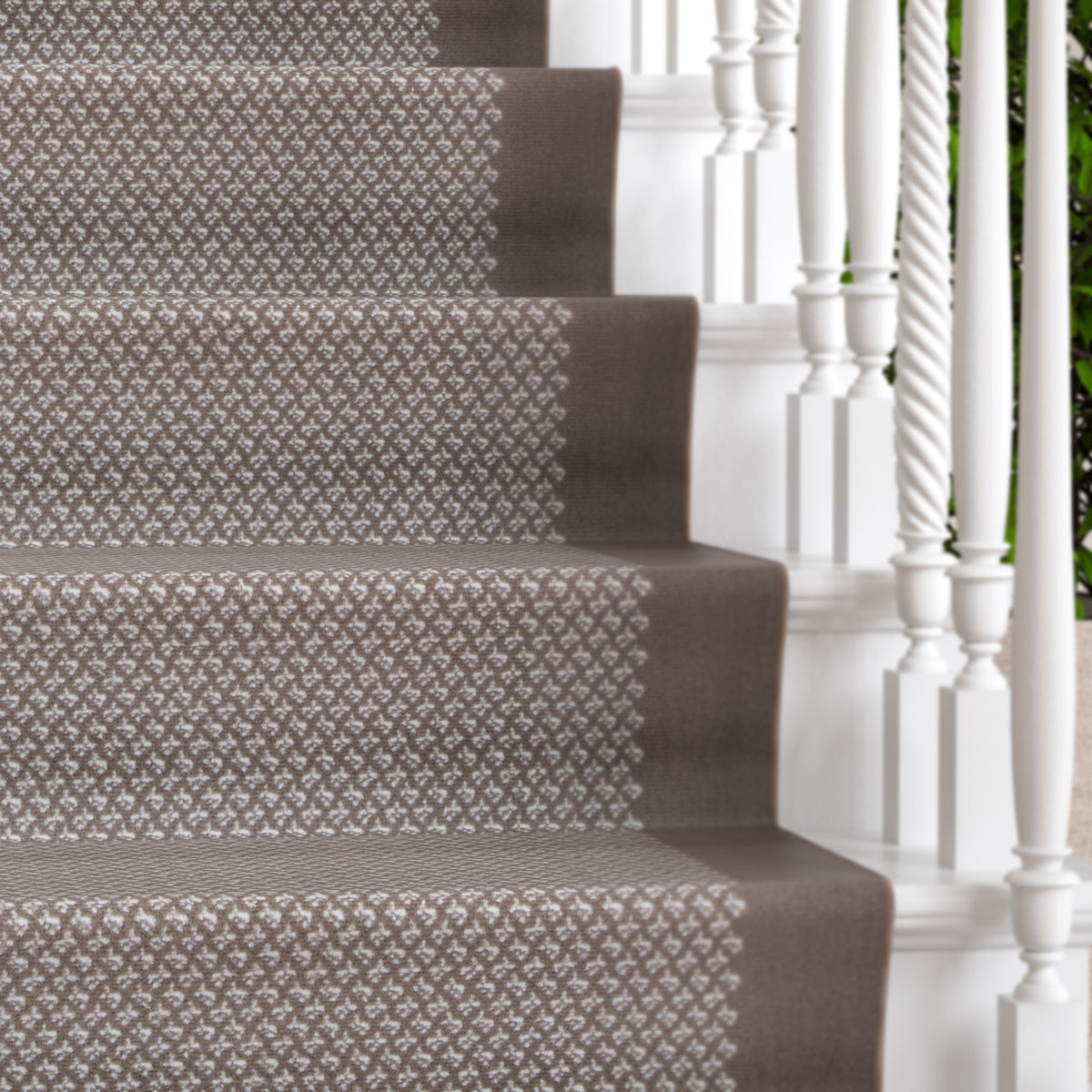 Beige Bordered Stair Carpet Runner - Cut to Measure