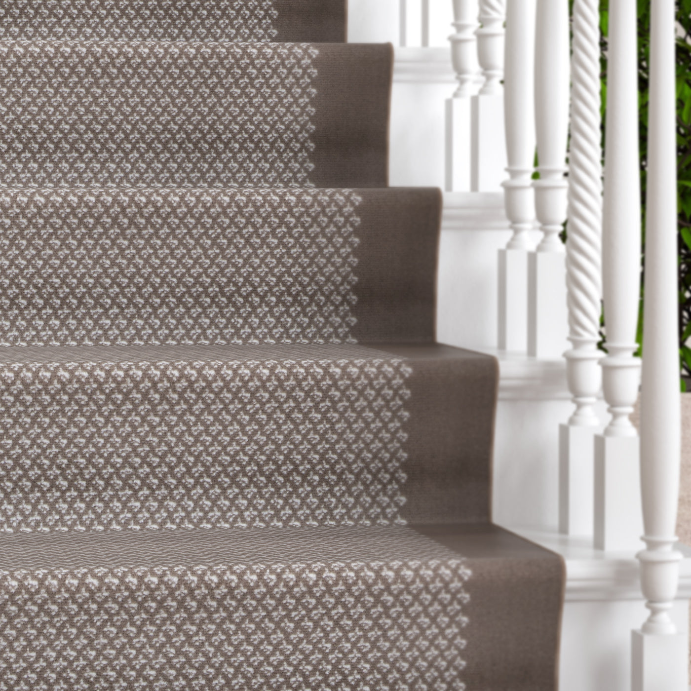 Beige Bordered Stair Carpet Runner - Cut to Measure