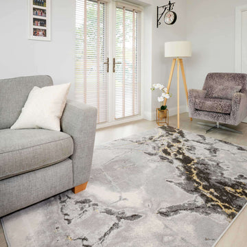 Modern Grey Marble Textured Area Rug
