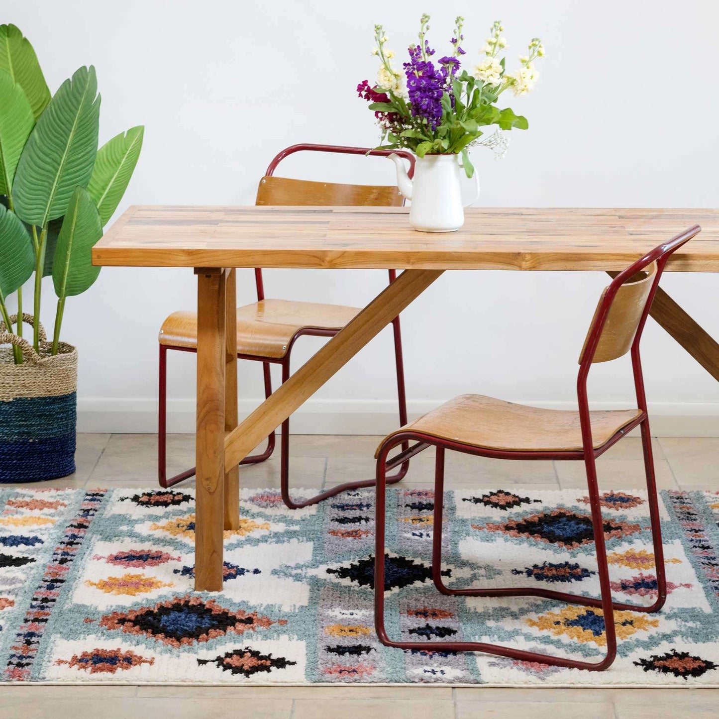 Colourful Aztec Diamond Distressed Moroccan Dining Table Rugs