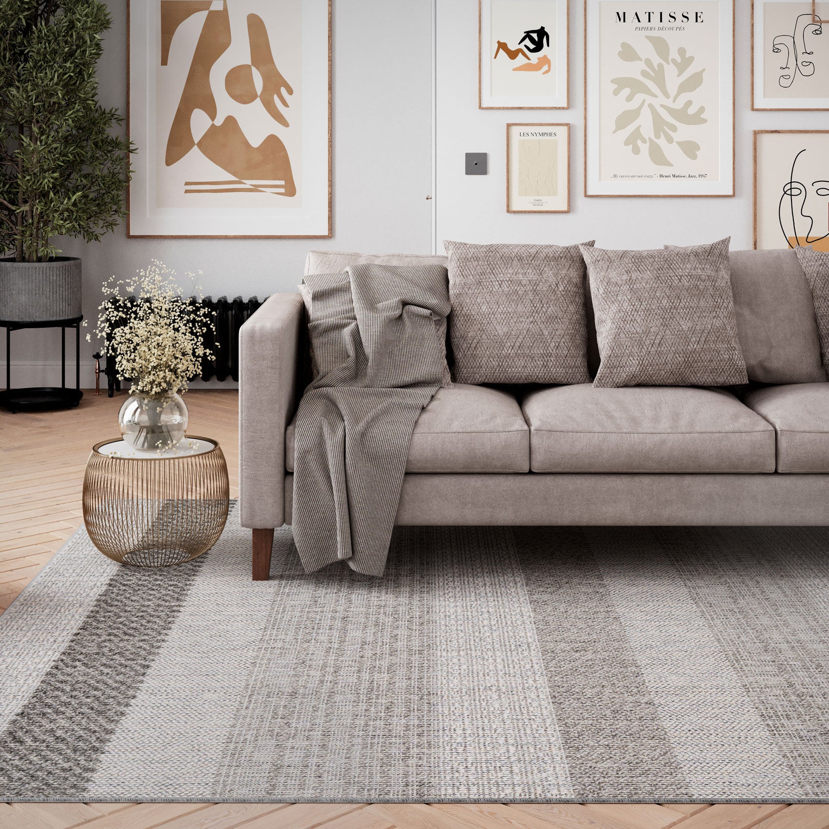 Grey Striped Loop Pile Rug