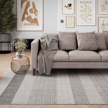 Grey Striped Loop Pile Rug