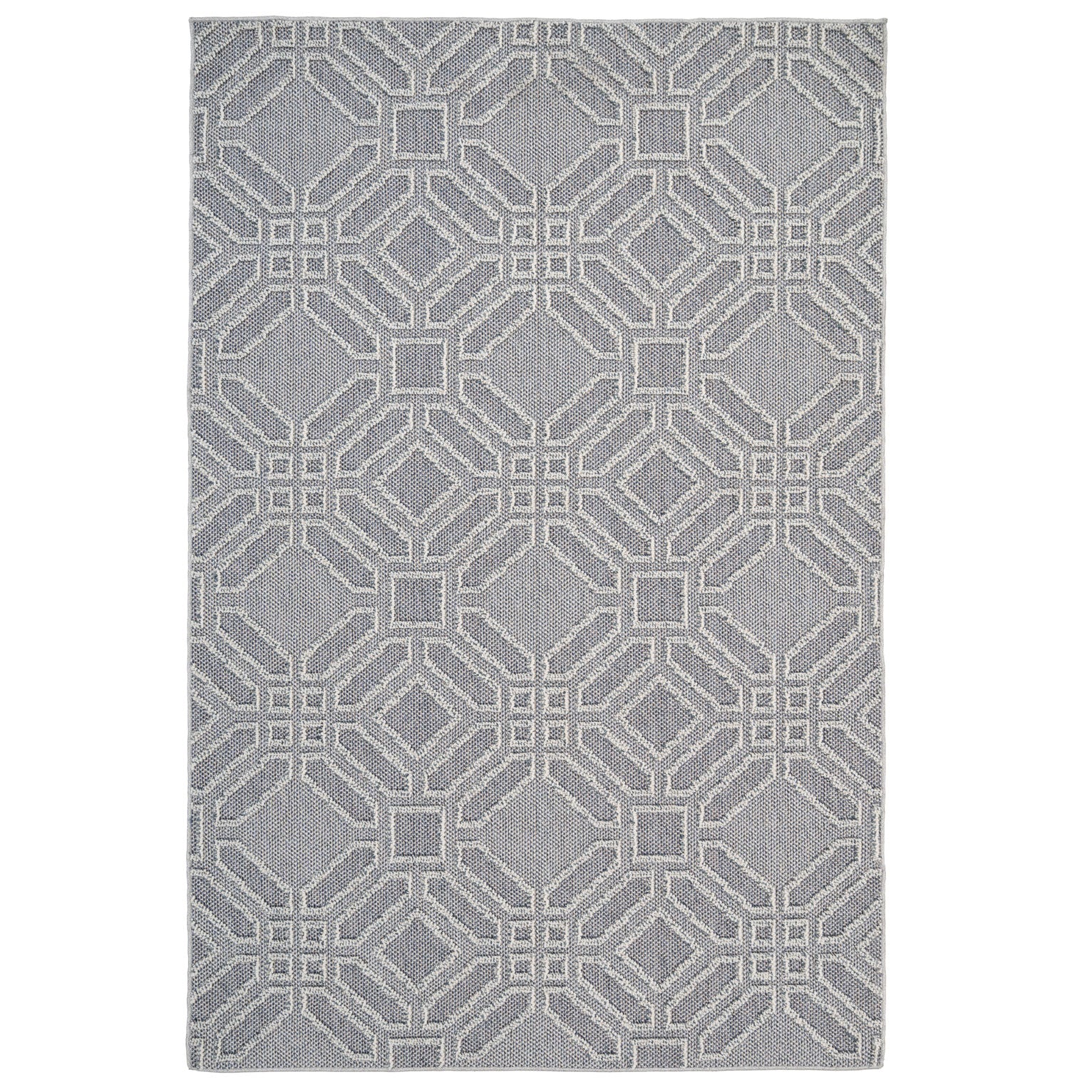 Blue Geometric Loop Pile Rug