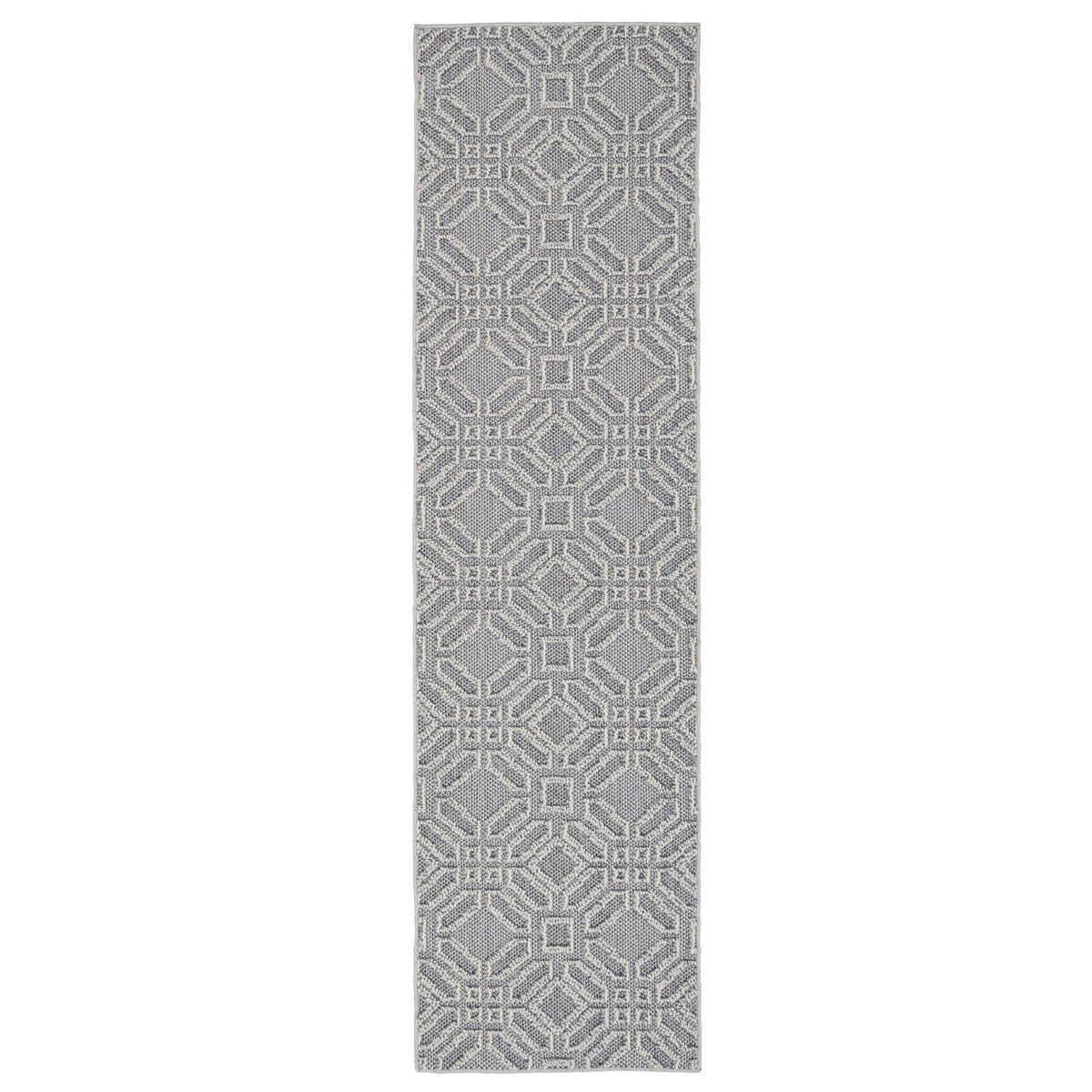 Blue Geometric Loop Pile Rug