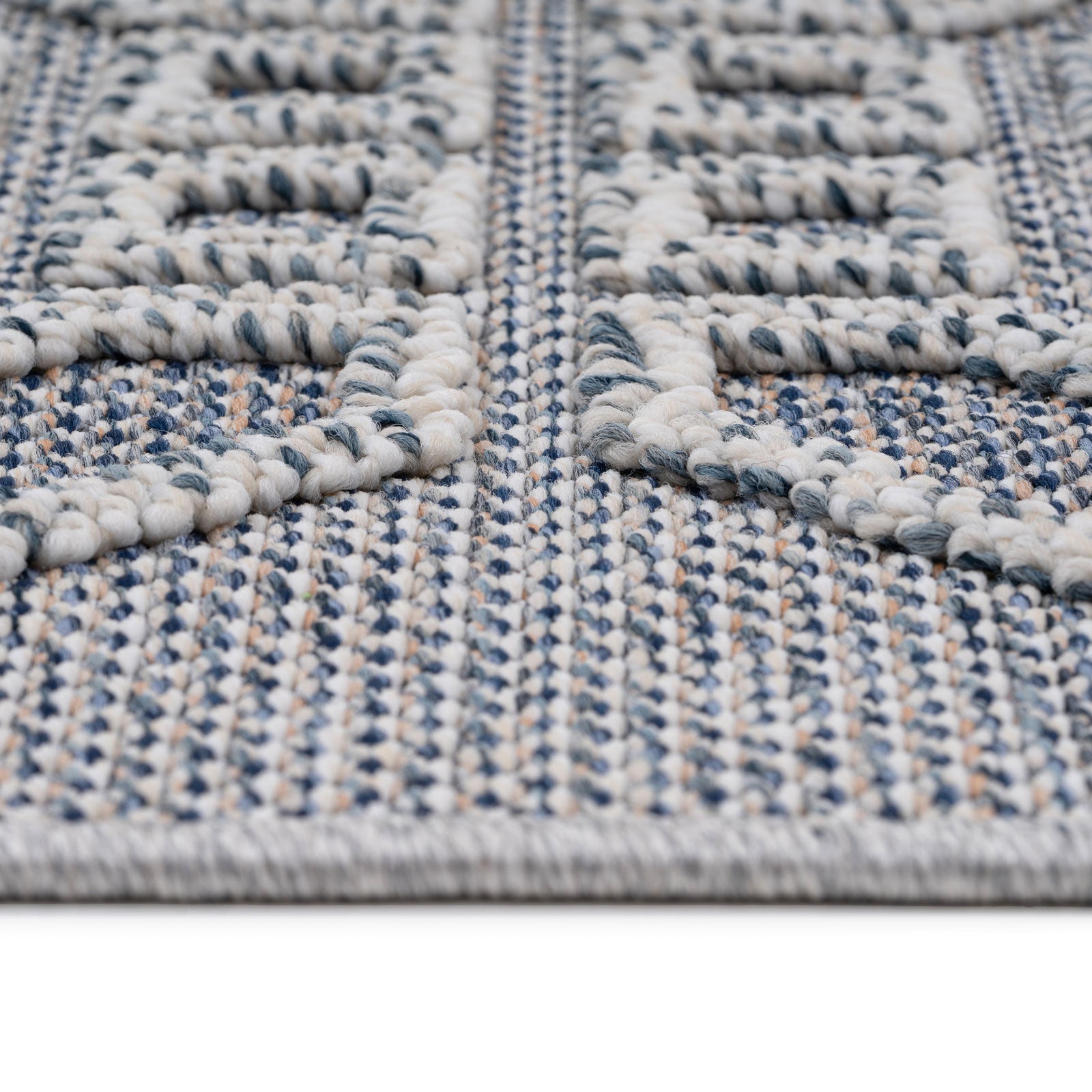 Blue Geometric Loop Pile Rug