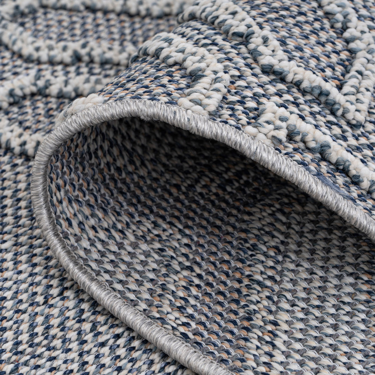 Blue Geometric Loop Pile Rug