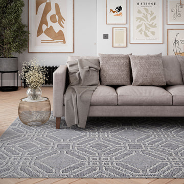 Blue Geometric Loop Pile Rug