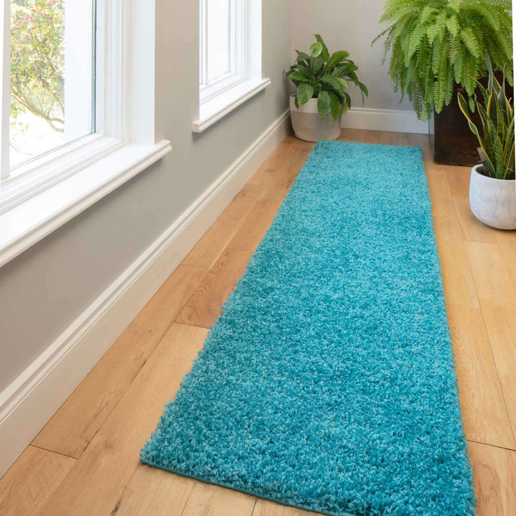 Soft Teal Blue Shaggy Runner Rug