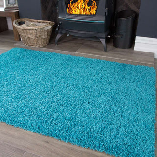 Soft Teal Blue Shaggy Runner Rug