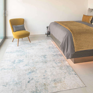 Teal Blue Cloudscape Living Room Rug