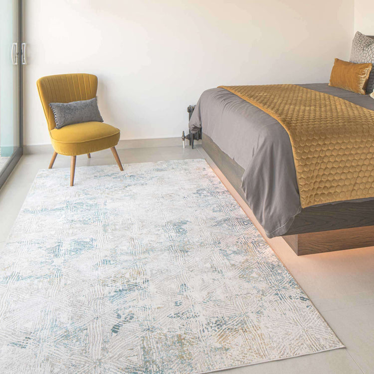 Teal Blue Cloudscape Living Room Rug