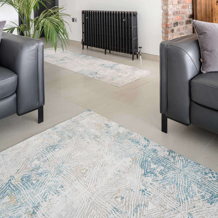 Teal Blue Cloudscape Living Room Rug