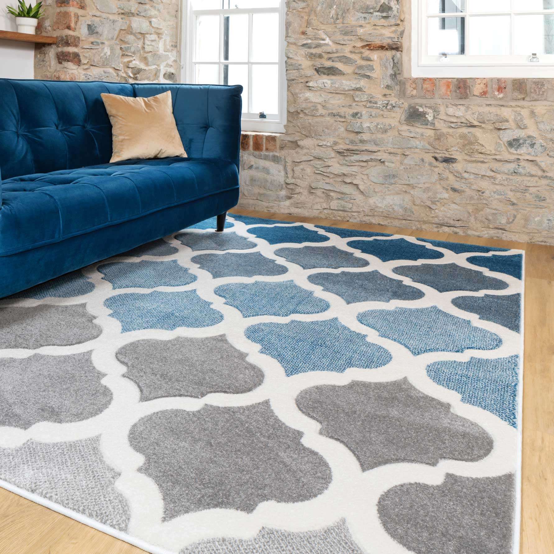 Fresh Trellis Blue Living Room Rug