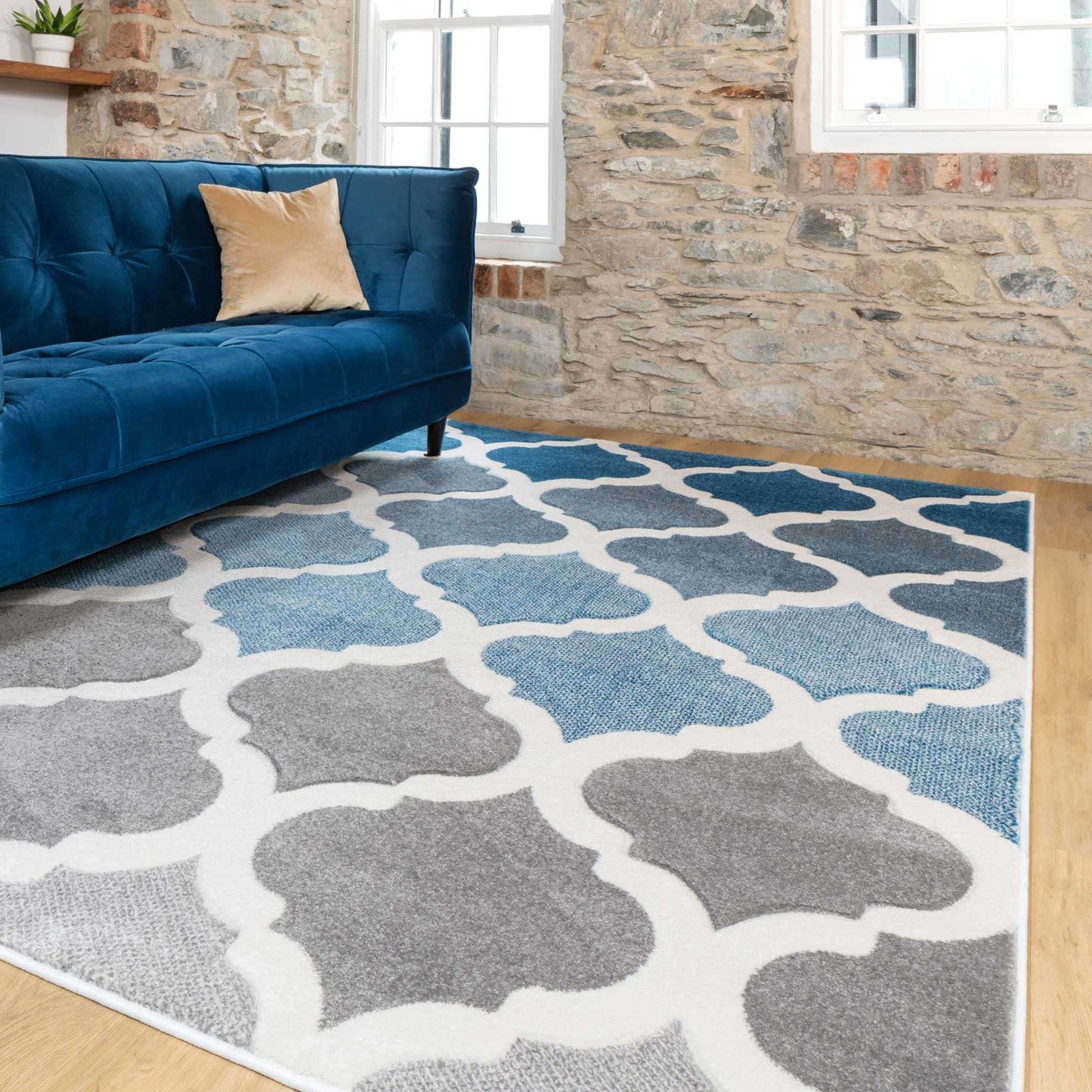 Fresh Trellis Blue Living Room Rug | Living Room Rugs | Kukoon Rugs Online