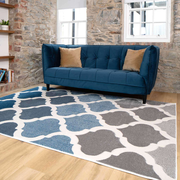 Fresh Trellis Blue Living Room Rug