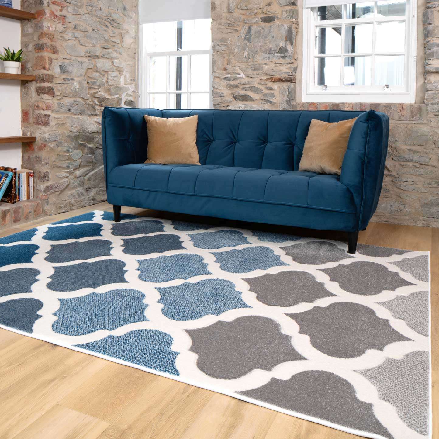 Fresh Trellis Blue Living Room Rug - Topaz | Living Room Rugs | Kukoon ...