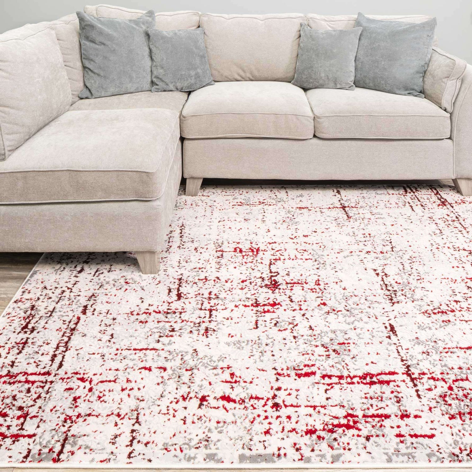Modern Red Abstract Distressed Rugs