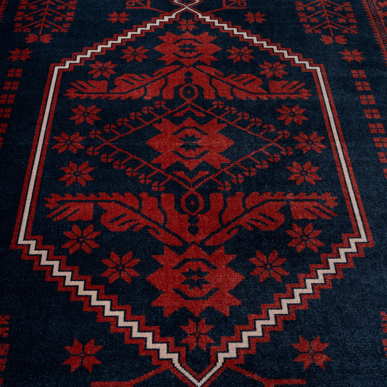 Washable Red Navy Persian Style Runner - Asha