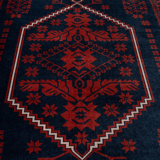 Washable Red Navy Persian Style Runner - Asha