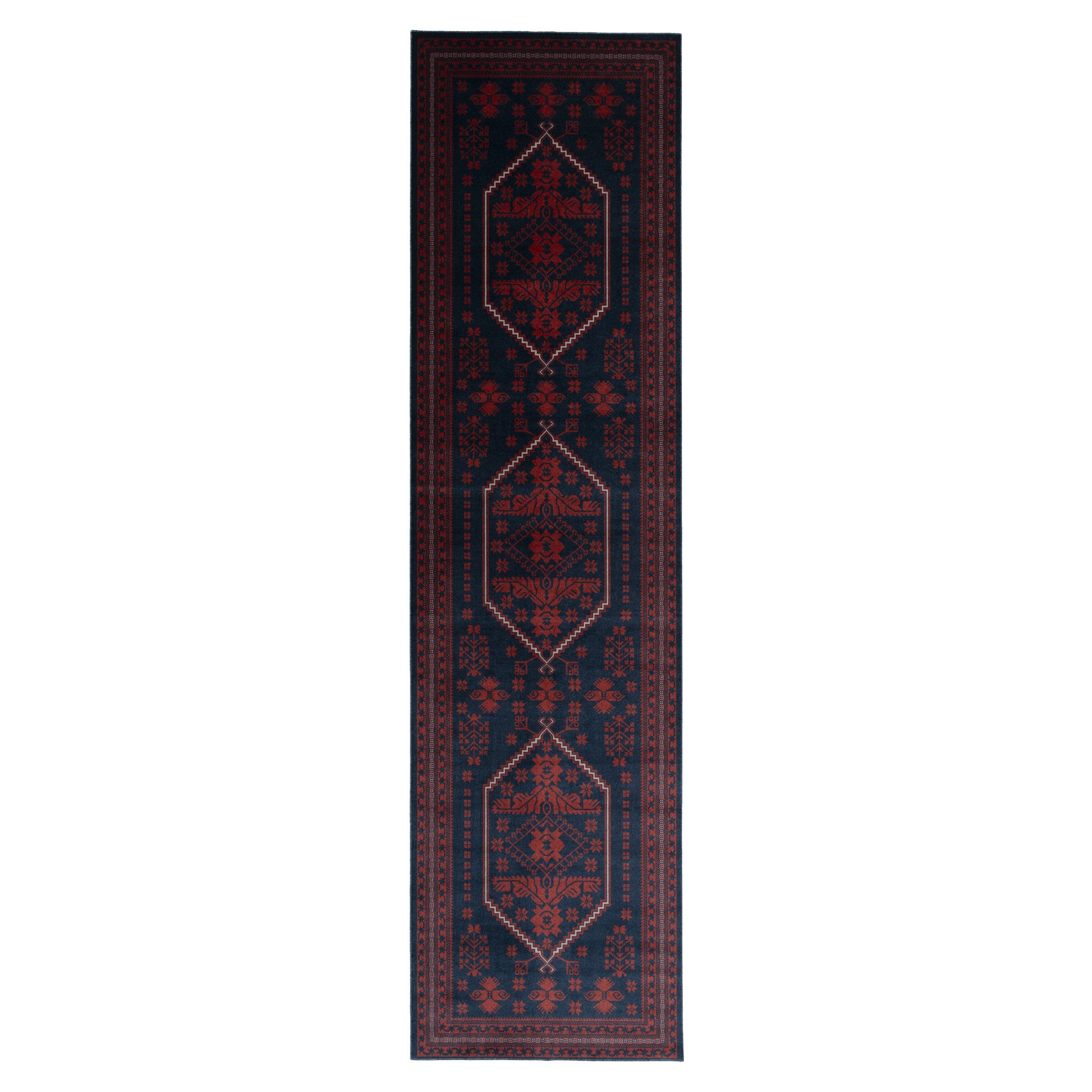 Washable Red Navy Persian Style Runner - Asha