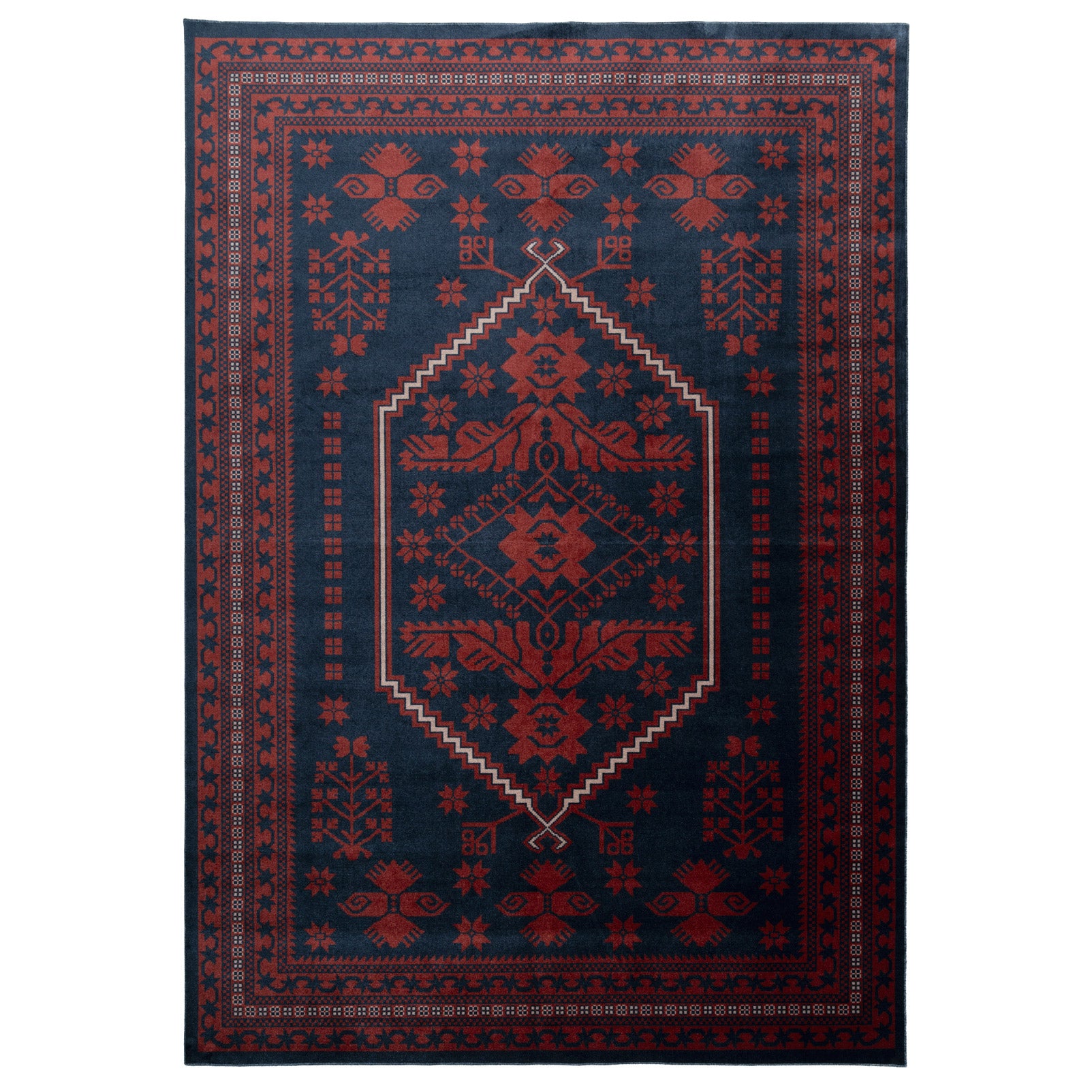 Washable Red Navy Persian Style Rug - Asha