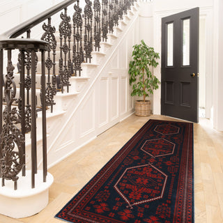 Washable Red Navy Persian Style Rug - Asha