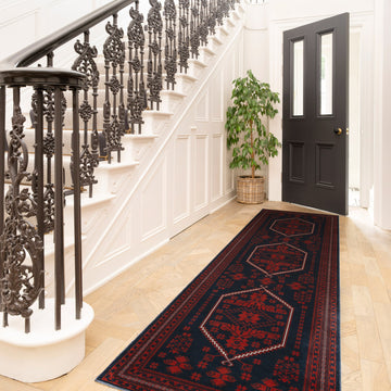 Washable Red Navy Persian Style Runner - Asha