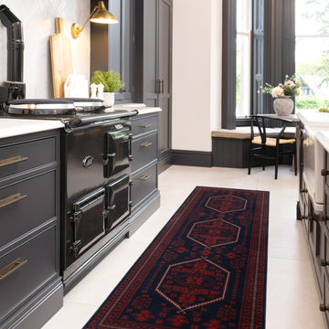 Washable Red Navy Persian Style Runner - Asha