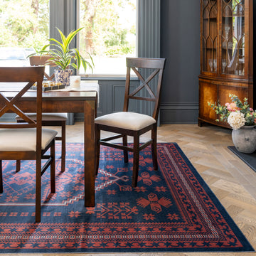 Washable Red Navy Persian Style Rug - Asha