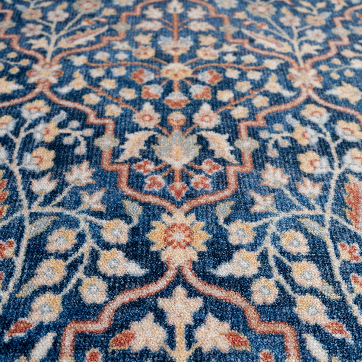 Washable Blue Persian Style Mat - Leela