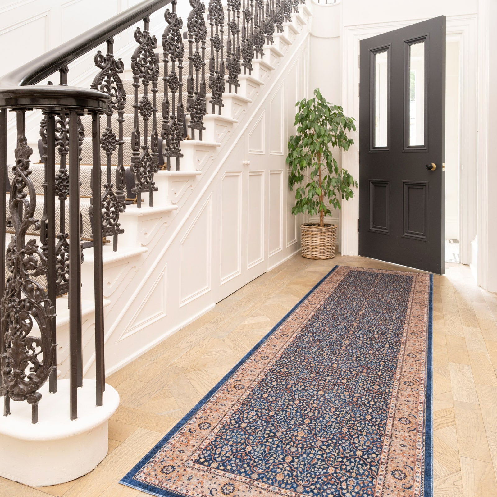 Washable Blue Persian Style Runner - Leela