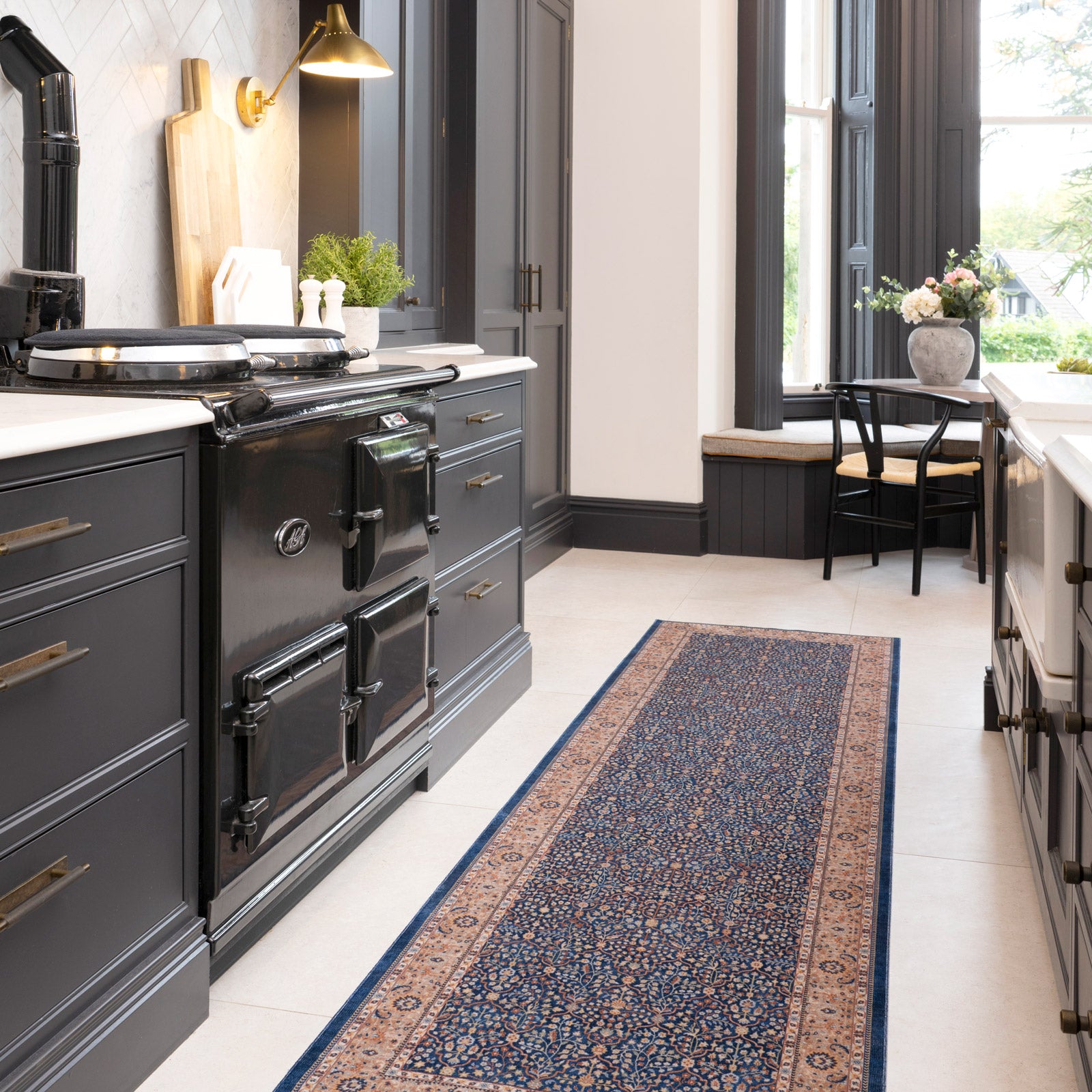 Washable Blue Persian Style Runner - Leela